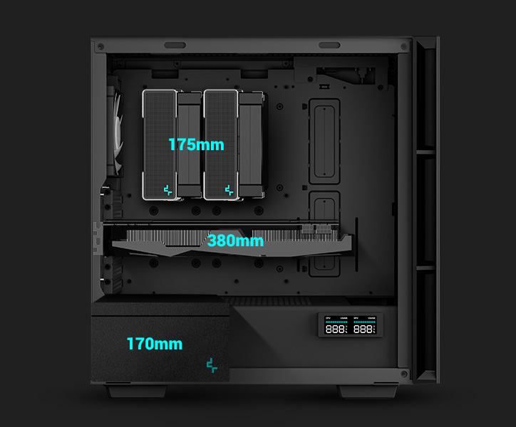 DeepCool CH560 DIGITAL ATX Airflow case, Dual Status Display, 3x